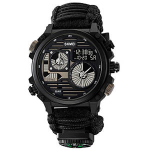 Годинник наручний 2202BK SKMEI PARACORD, BLACK, Compass, термометр, свисток, кресало, 10348