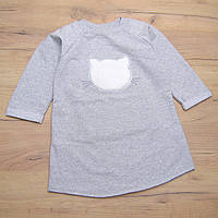 Щільна тепла туніка для дівчинки із котиком з двонитки 4047 Сіра