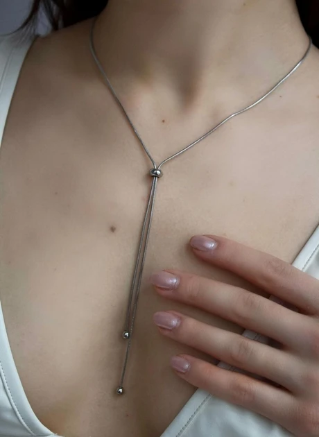 Ланцюжок кольє краватка на шию сріблястий колір біжутерія Fashion Jewelry