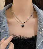 Ланцюжок сріблястий з кулоном чорне серце в стилі y2k kpop біжутерія Fashion Jewerly, фото 2