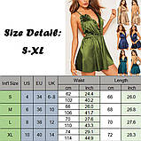 Атласний пеньюар із рюшами на зав'язках - синій S (616918434047), фото 4