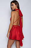 Ефектна атласна сукня-шорти міні з глибоким декольте - червоний S (680722128131), фото 2