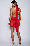 Ефектна атласна сукня-шорти міні з глибоким декольте - червоний S (680722128131), фото 3
