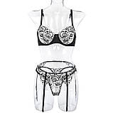 Спокусливий прозорий комплект з вишитими квітами - чорний S (649654040775), фото 7