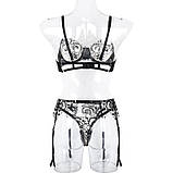 Спокусливий прозорий комплект з вишитими квітами - чорний S (649654040775), фото 8