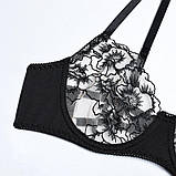 Спокусливий прозорий комплект з вишитими квітами - чорний S (649654040775), фото 9