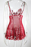 Сексуальний напівпрозорий пеньюар з квітковим мереживом - бордовий S (678301275063), фото 6