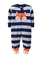 Флісовий чоловічок у смужку з лисичками - синій/сірий 74см 9 Місяців (FLRP602)