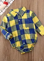 Боді-сорочка в клітинку для малюків – жовто-синя 100см 12-18 Місяців (197562-2)