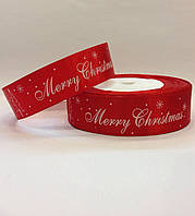 Стрічка атласна "Merry Christmas" 2,5 см червона