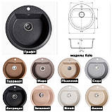 Гранітна кухонна мийка Romzha Kolo Grafit (201). Гранітні мийки, мийки на кухню, раковина на кухню, фото 7