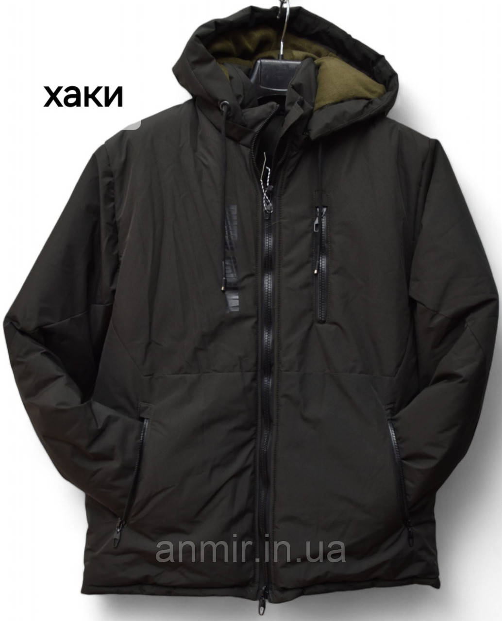 Куртка зимова чоловіча з капюшоном і кишенями PUMA норма 48-56, колір хакі