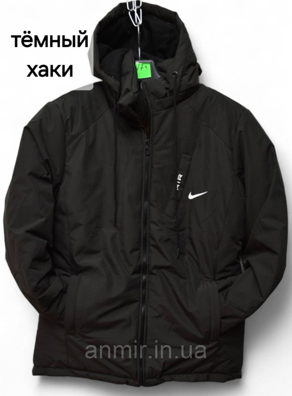 Куртка зимова чоловіча з капюшоном і кишенями NIKE норма 48-56, колір темний хакі