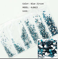 Набір страз холодної фіксації. Premium Blue Zircon SS3-SS10 Non-hot Fix 1700шт.