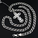 Чоловіча срібна цепочка з оригінальним хрестиком. Ланцюг бісмарк і освячений кулон хрестик. Довжина 55 см, фото 5