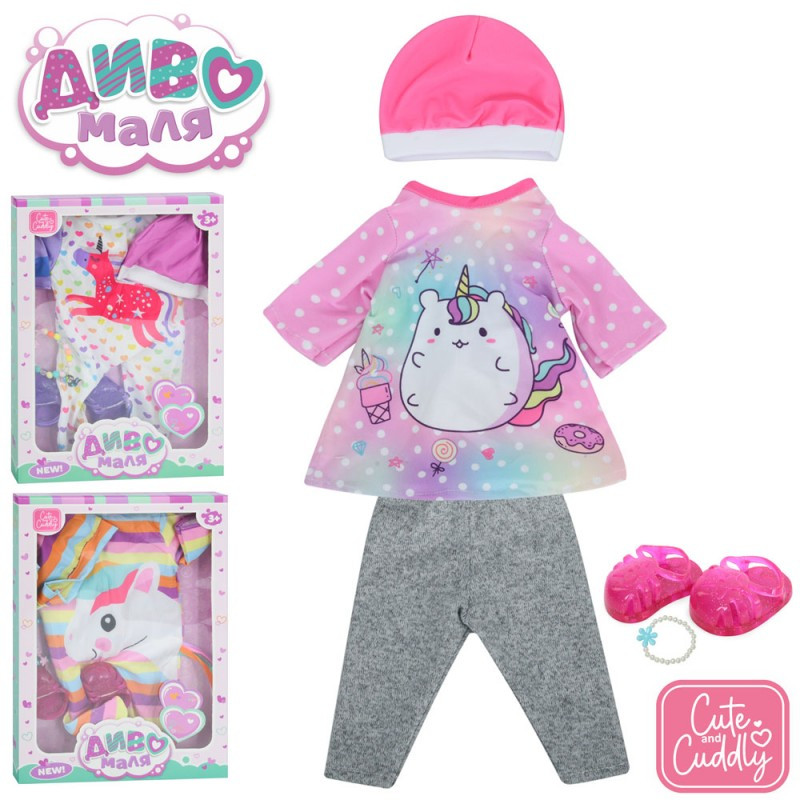 Одяг для пупса BLC84-101J-K-DM-UA, принт-єдиноріг, взуття, браслет, 3 різновиди, фото 1