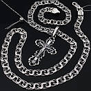 Чоловіча срібна цепочка з оригінальним хрестиком. Ланцюг бісмарк і освячений кулон хрестик. Довжина 55 см, фото 9