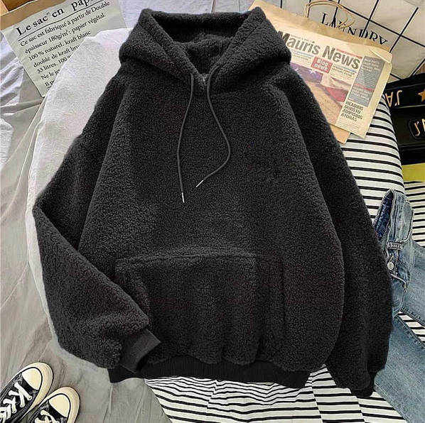 Half zip kangaroo pocket fluffy hoodie hot sale