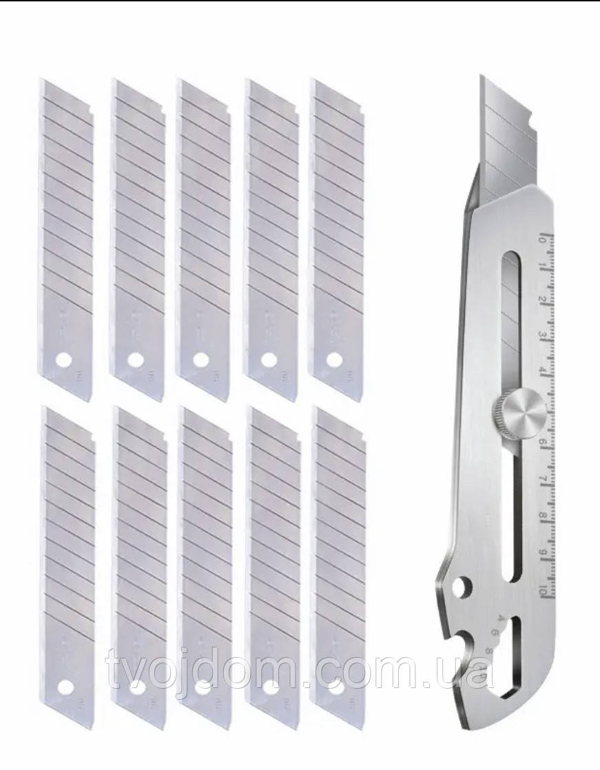 Металевий багатофункціональний канцелярський ніж 6 в 1 і 10 лез, фото 1