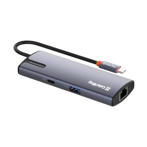 Док-станція 6в1 Type-C ColorWay CW-HUB03 PD Type-C/3*USB 3.0/USB 2.0/RJ45, фото 1