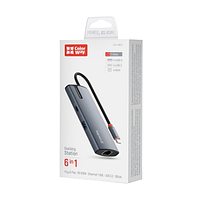Док-станція 6в1 Type-C ColorWay CW-HUB03 PD Type-C/3*USB 3.0/USB 2.0/RJ45, фото 5
