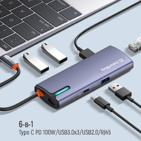 Док-станція 6в1 Type-C ColorWay CW-HUB03 PD Type-C/3*USB 3.0/USB 2.0/RJ45, фото 6