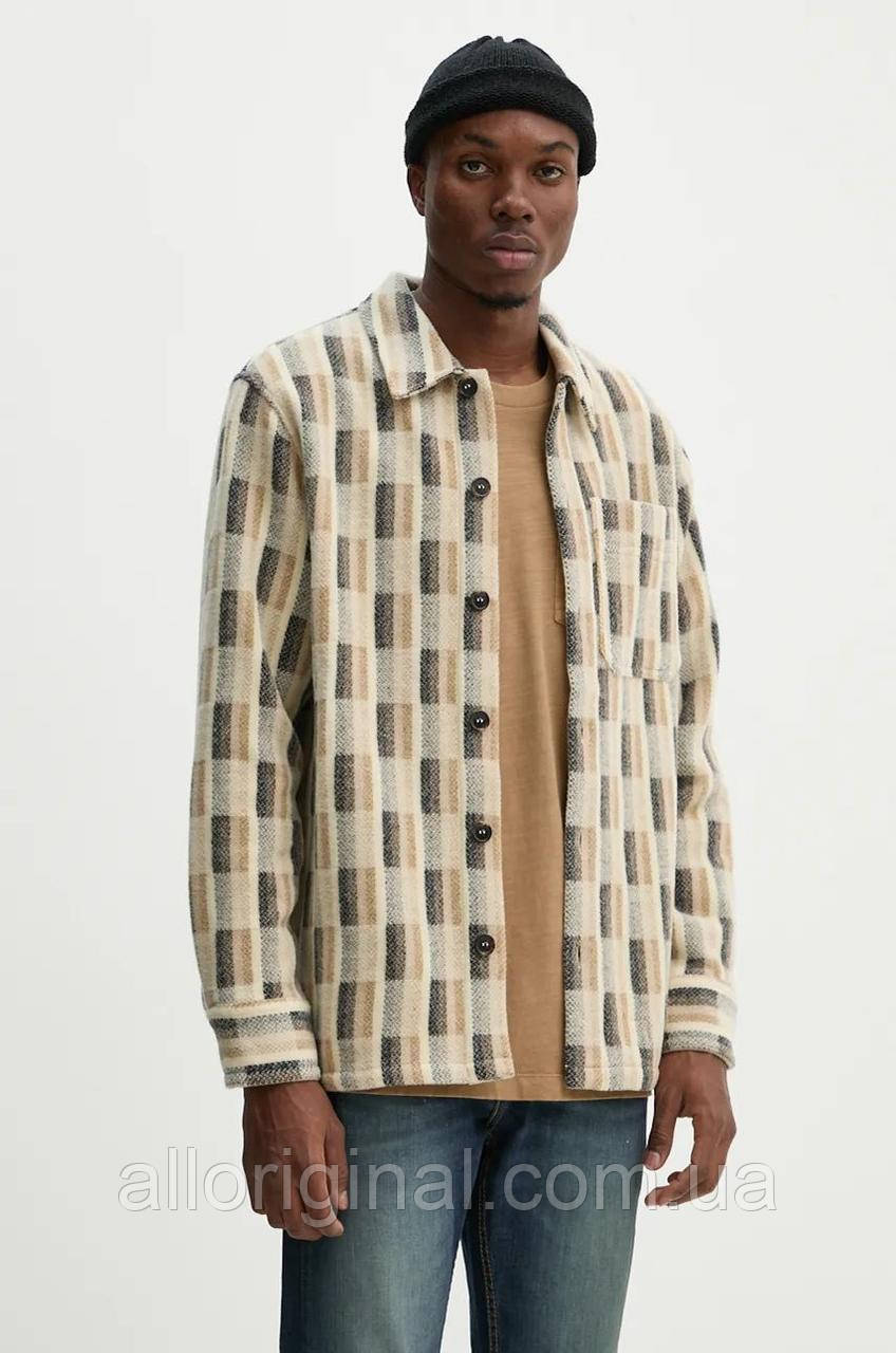 AllOriginal com ua Вовняна сорочка A.P.C. surchemise stanley колір бежевий relaxed класичний комір