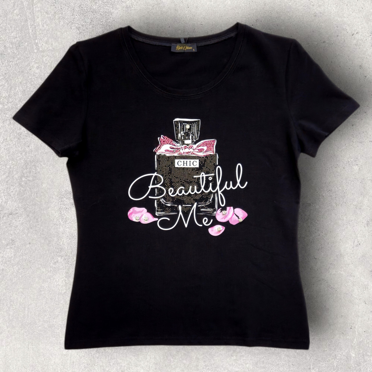 Футболка Beautiful Me зі стразами жіноча чорна. S, L