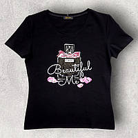 Футболка Beautiful Me зі стразами жіноча чорна. S, L