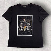 Футболка Vogue зі стразами жіноча чорна. L, XL, XXL, 3XL