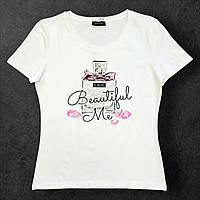 Футболка Beautiful Me зі стразами жіноча біла. S, M, L, XL
