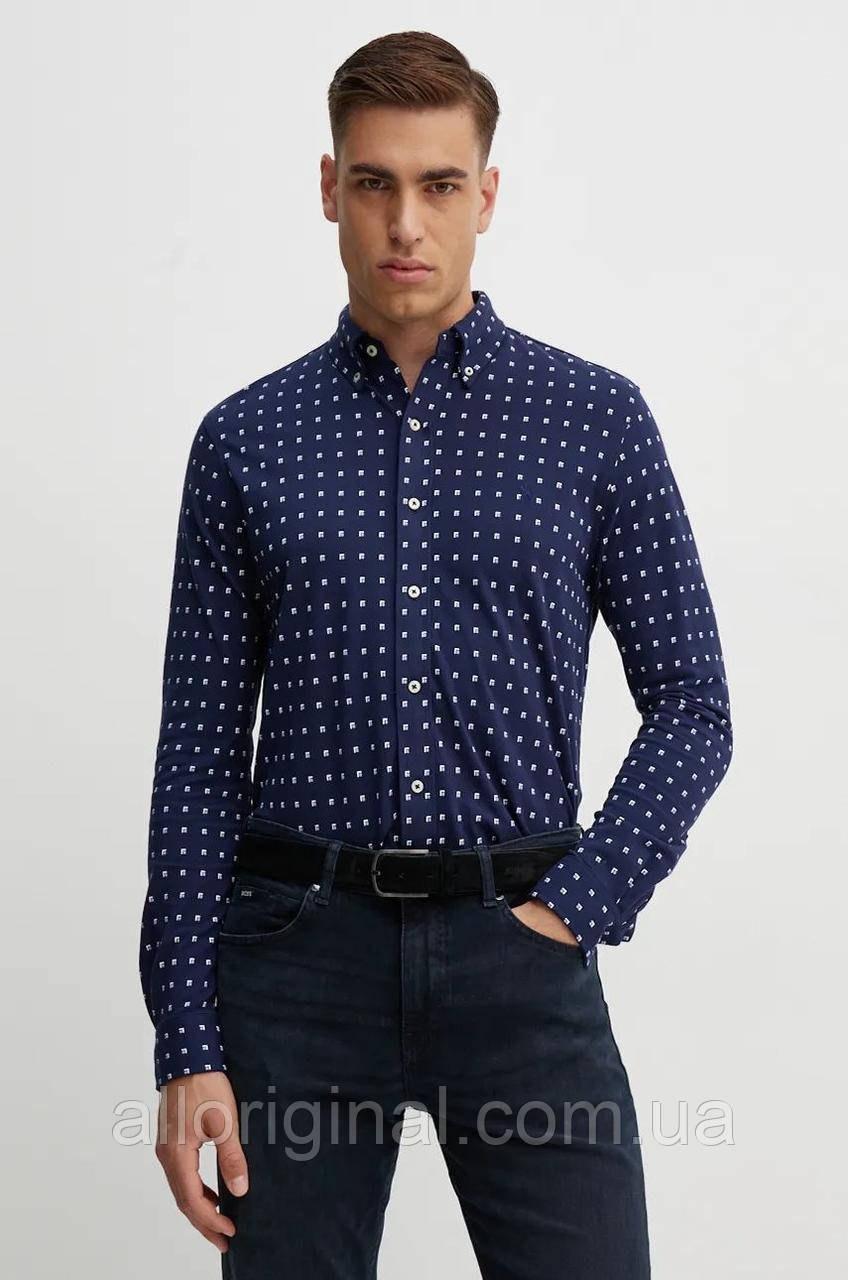AllOriginal com ua Бавовняна сорочка Polo Ralph Lauren чоловіча колір синій slim комір button-down 710951941