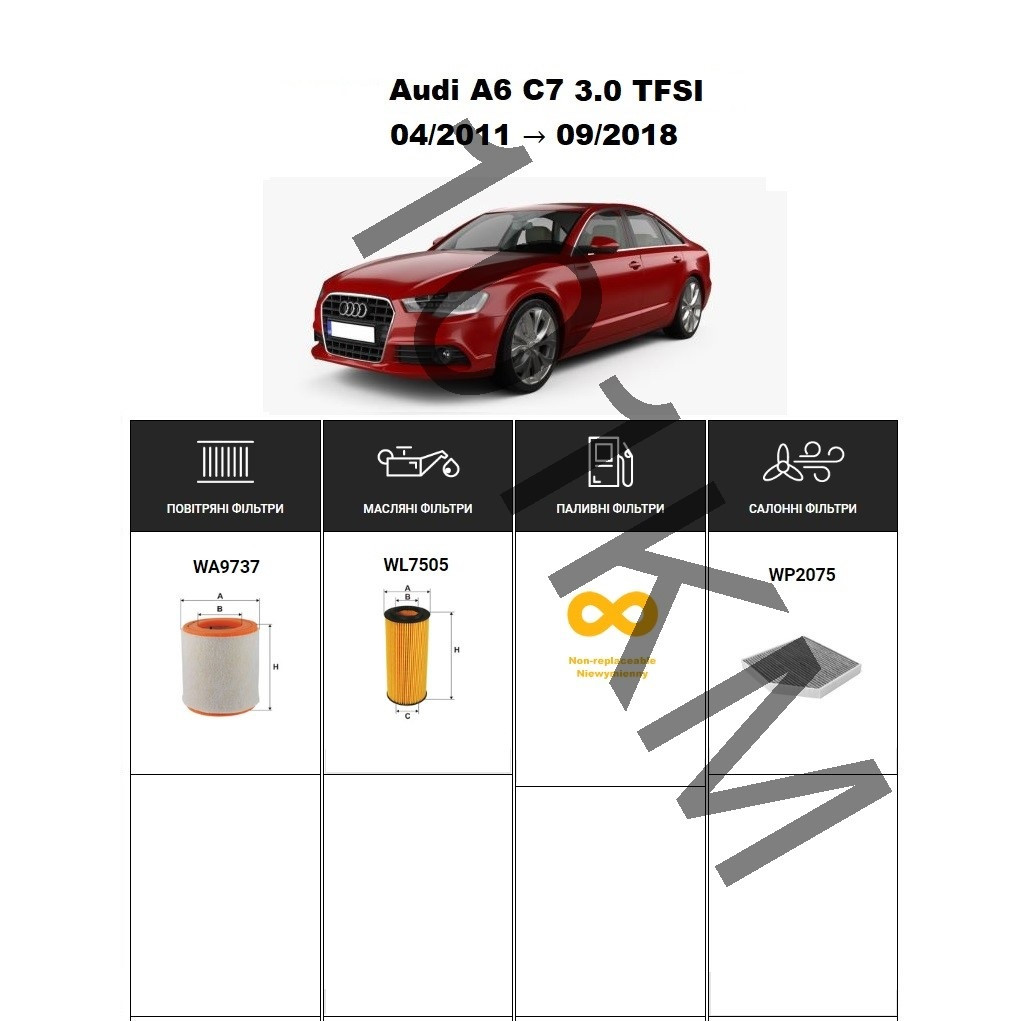 Комплект фільтрів Audi A6 C7 3.0 TFSI (2011-2018) WIX