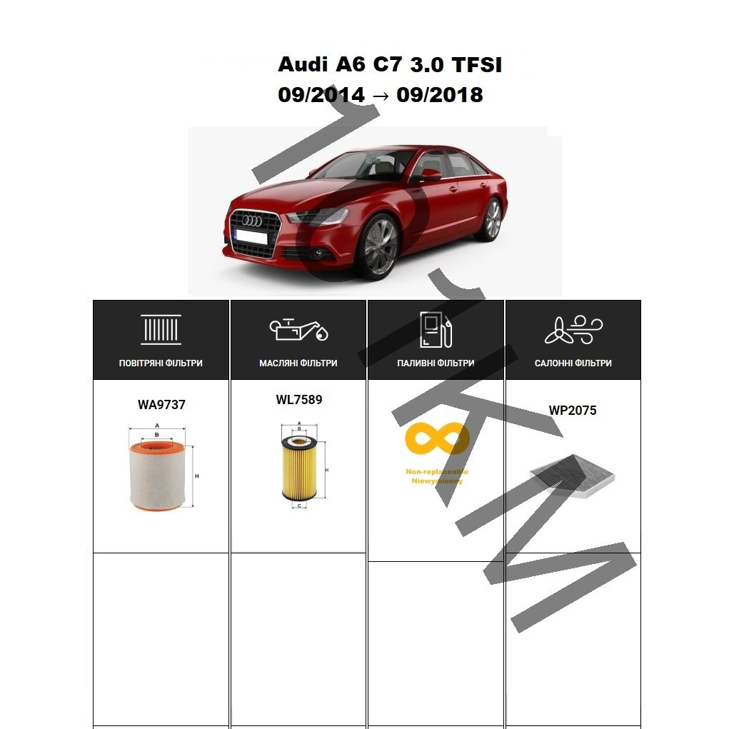 Комплект фільтрів Audi A6 C7 3.0 TFSI (2014-2018) WIX