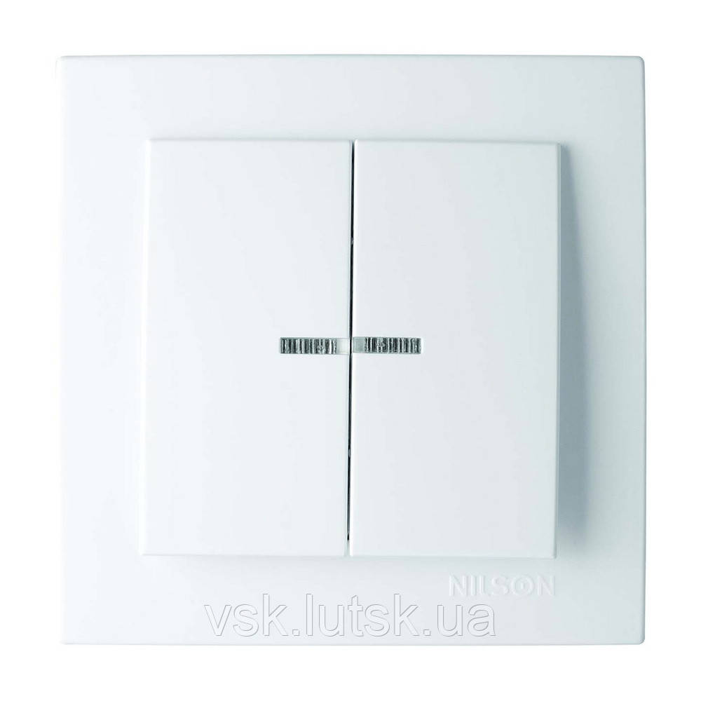 Вимикач Nilson Touran білий 2кл з підсв (12шт) (24111004), фото 1