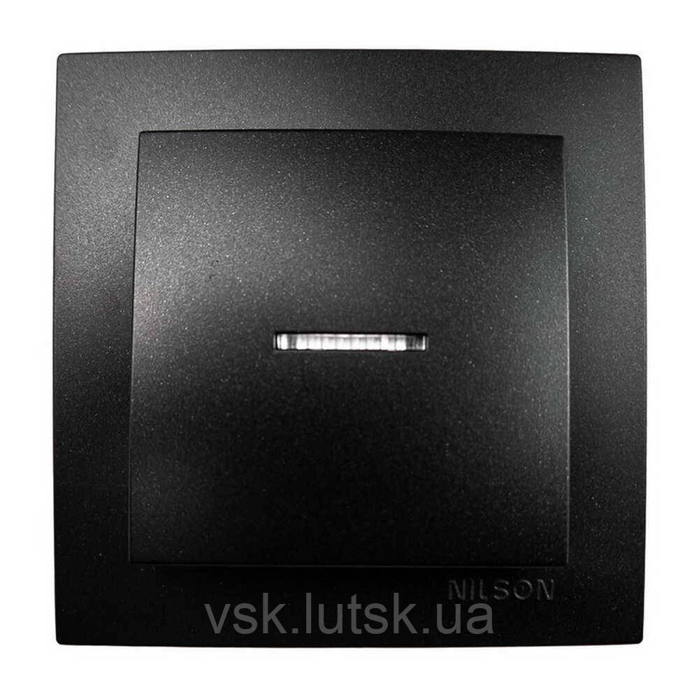 Вимикач Nilson Touran чорний  мат 1кл з підсв (12шт) (24381002), фото 1