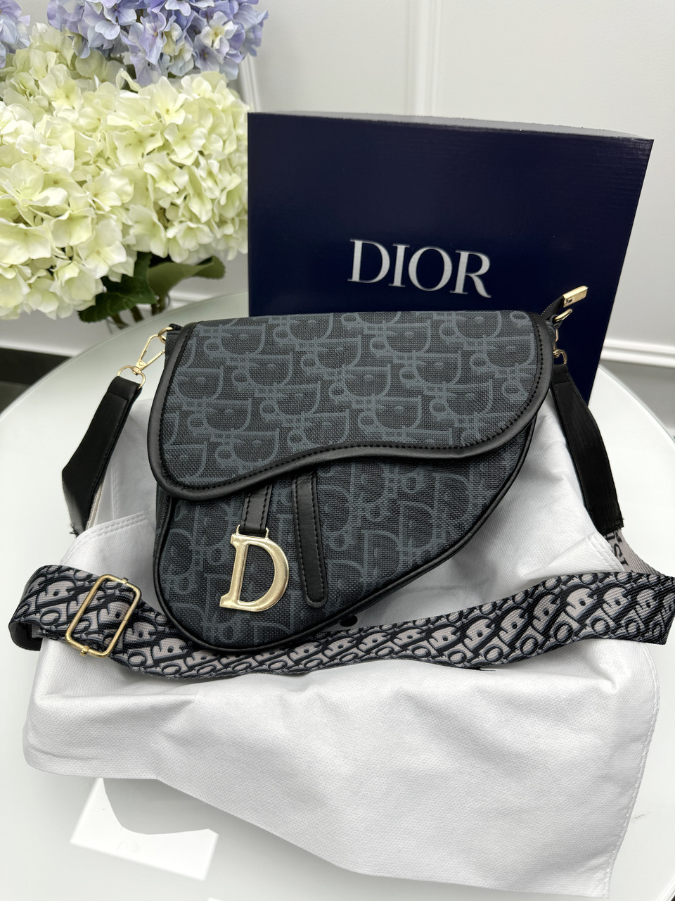 Жіноча сумка Крістіан Діор сідло синій текстиль Dior, фото 1