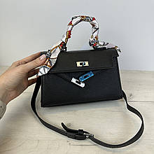 Сумка модна з ручкою 22см срібляста фурнітура А25-0354 Чорна