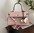 Сумка модна з ручкою 22см срібляста фурнітура А25-0354 Рожева, фото 4