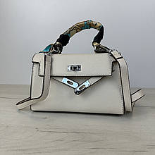 Сумка модна з ручкою 22см срібляста фурнітура А25-0354 Біла