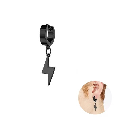 Сережки блискавка з чорною блискавкою зі сталі чоловічі 1шт, фото 1