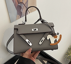 Сумка модна з ручкою 22см срібляста фурнітура А25-0354 Сіра