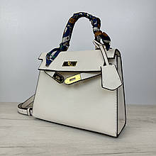 Сумка стильна з ручкою 25см золота фурнітура А25-1727 Біла