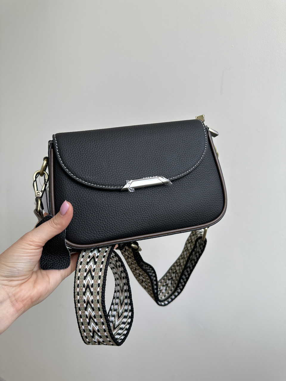 Сумка шкіряна з двома ременями С101-КТ-4306 Чорна, фото 1