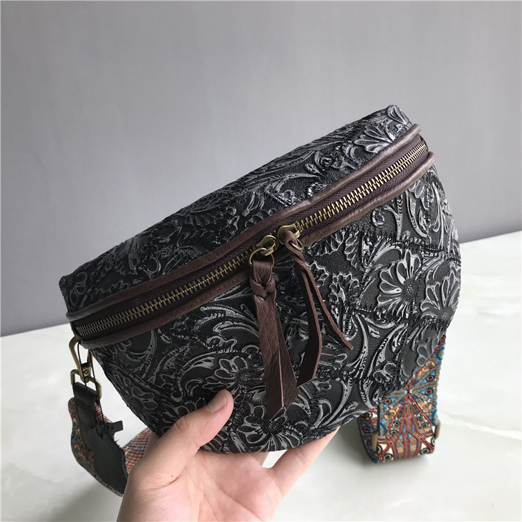 Шкіряна сумка на пояс бананка широкий ремінець КТ-984 Чорно-Біла, фото 1