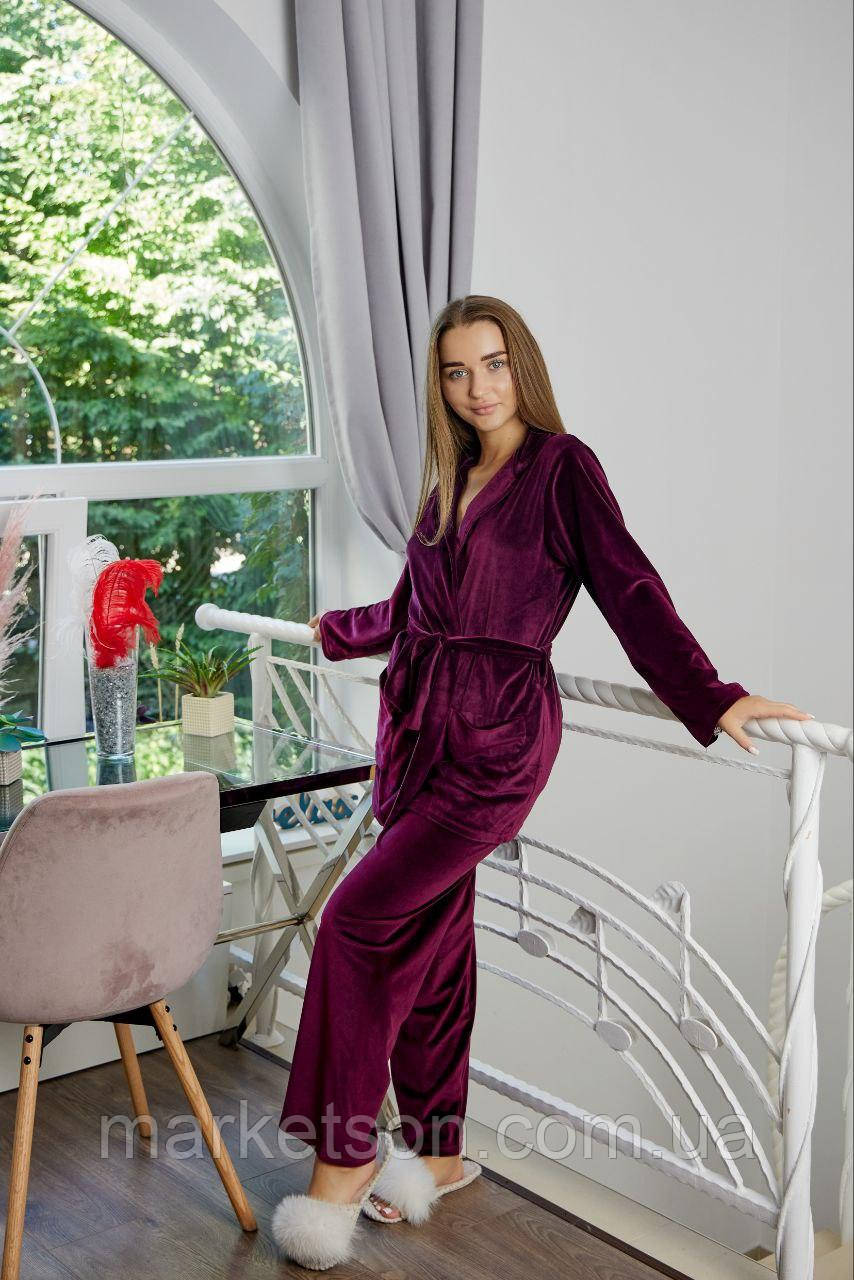 Жіноча піжама велюрова домашній костюм р.S,M,L,XL сорочка та штани