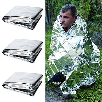 Комплект 3шт Термоковдра рятувальна 210х160см / Покривало з фольги / Ізотермічне покривало