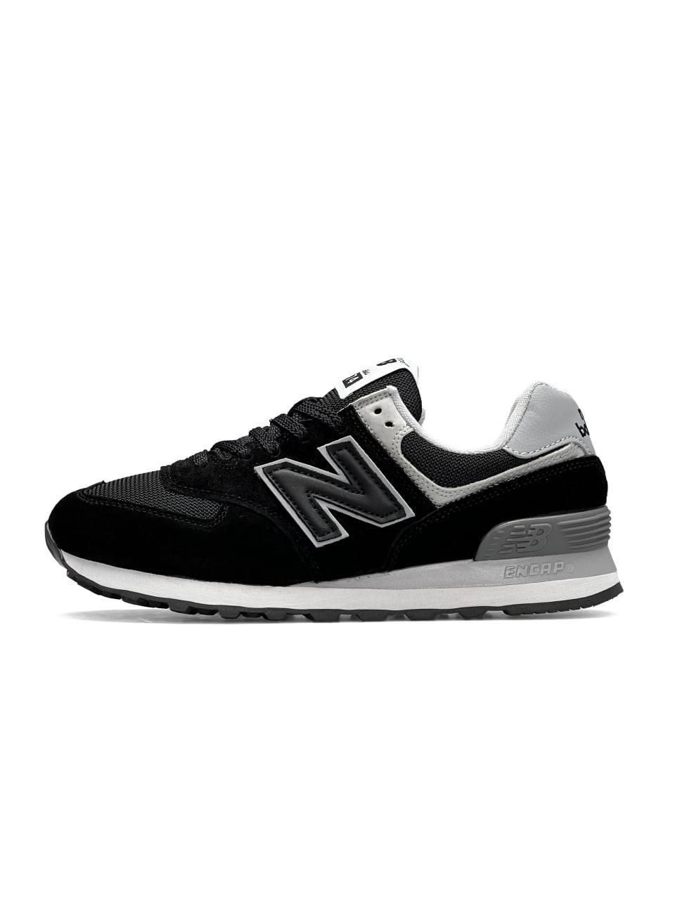 Жіночі замшеві кросівки New Balance 574 Black White, кеди жіночі24 біленс чорні замші 37