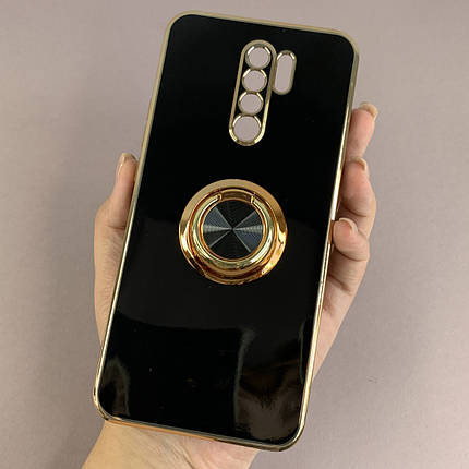 Чохол для Xiaomi Redmi 9 глянцевий чохол з кільцем тримачем на телефон сяомі редмі 9 чорний l7h, фото 1
