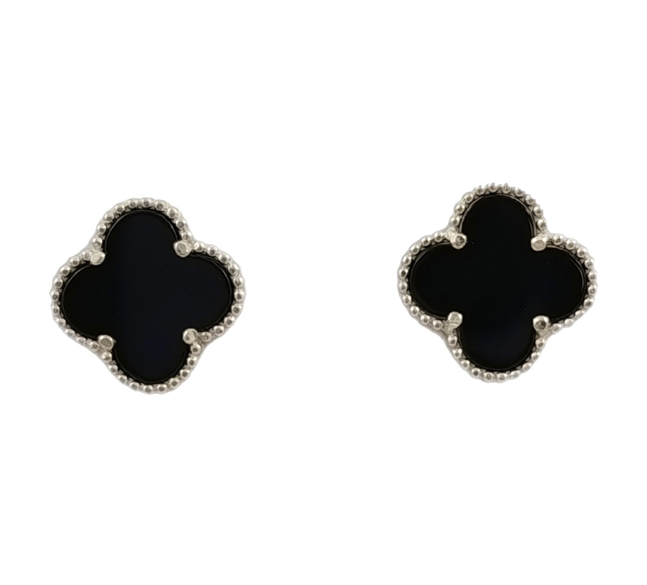 Срібні сережки "Клевер" з оніксом (Арт.22811494334), фото 1